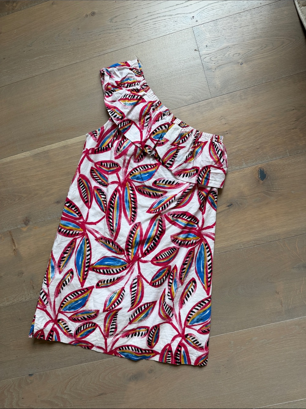 J. Crew One-Shoulder Pink Multicolor Leaf-Print Dress - Picture 2 of 2